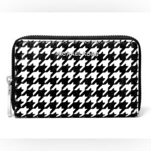 New Michael Kors Small Houndstooth Printed Calf Hair Wallet Black White Multi